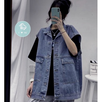 Áo Jeans Gile Denim Unisex Form rộng phong cách Hàn Quốc xanh bạc