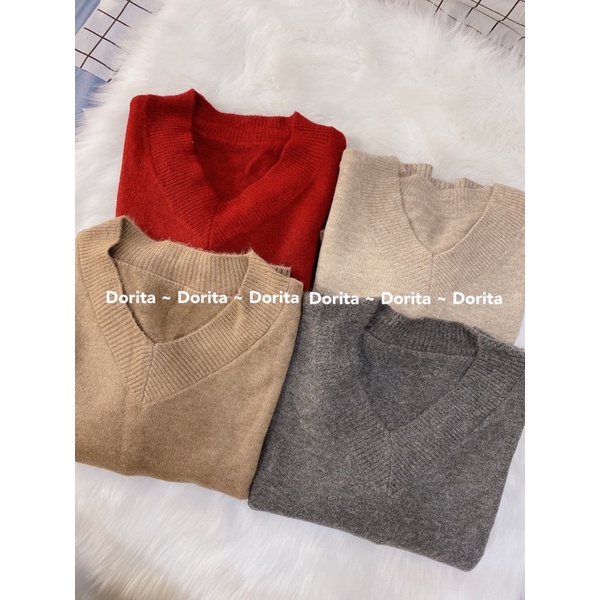 Áo len trơn cổ V hàng Quảng Châu, Áo len Cổ V Ulzzang - Dorita Boutique | BigBuy360 - bigbuy360.vn