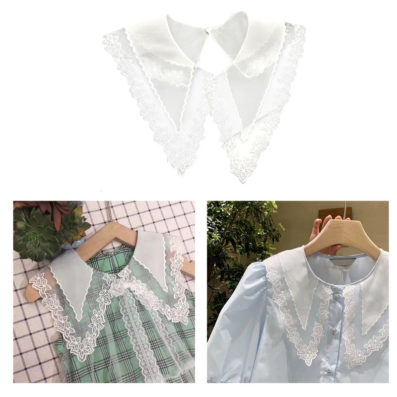 Cặp cổ áo ren thêu hoa viền DIY