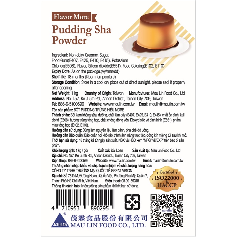 Bột Pudding Trứng More - Flan Trứng Maulin - Pudding Sha Powder 1KG/