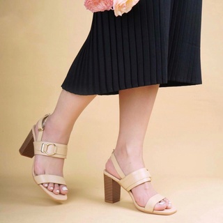 Sandal nữ da thật gót trụ cao 7cm dép quai ngang nữ