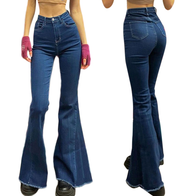 Quần Jeans Nữ Ống Loe Lưng Cao Phong Cách Retro