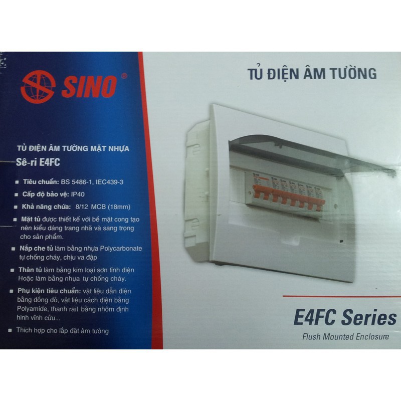 Tủ Điện Âm Tường Mặt Nhựa Chứa Aptomat MCCB (2-4)/(3-6)/(4-8)/(8-12) MCB E4FC Sino-Việt Nga