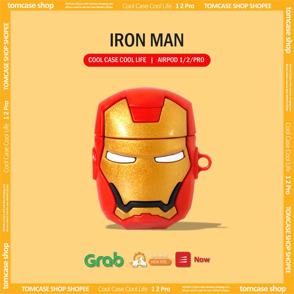 Ốp Vỏ Case Airpod 2/pro/3/1, bảo vệ bao đựng tai nghe bluetooth ốp/Airpods 2/Pro, hình người sắt IRON MAN  - TOM CASE