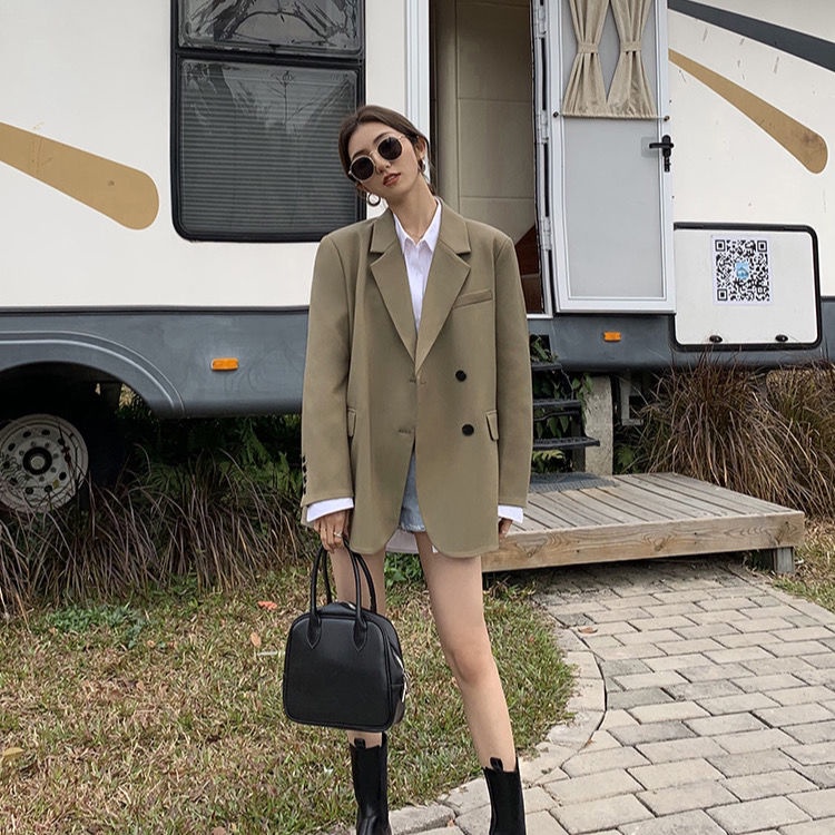 Áo khoác blazer dáng rộng thời trang mùa thu phong cách Hàn Quốc 2021 cho nữ nhiều màu tùy chọn