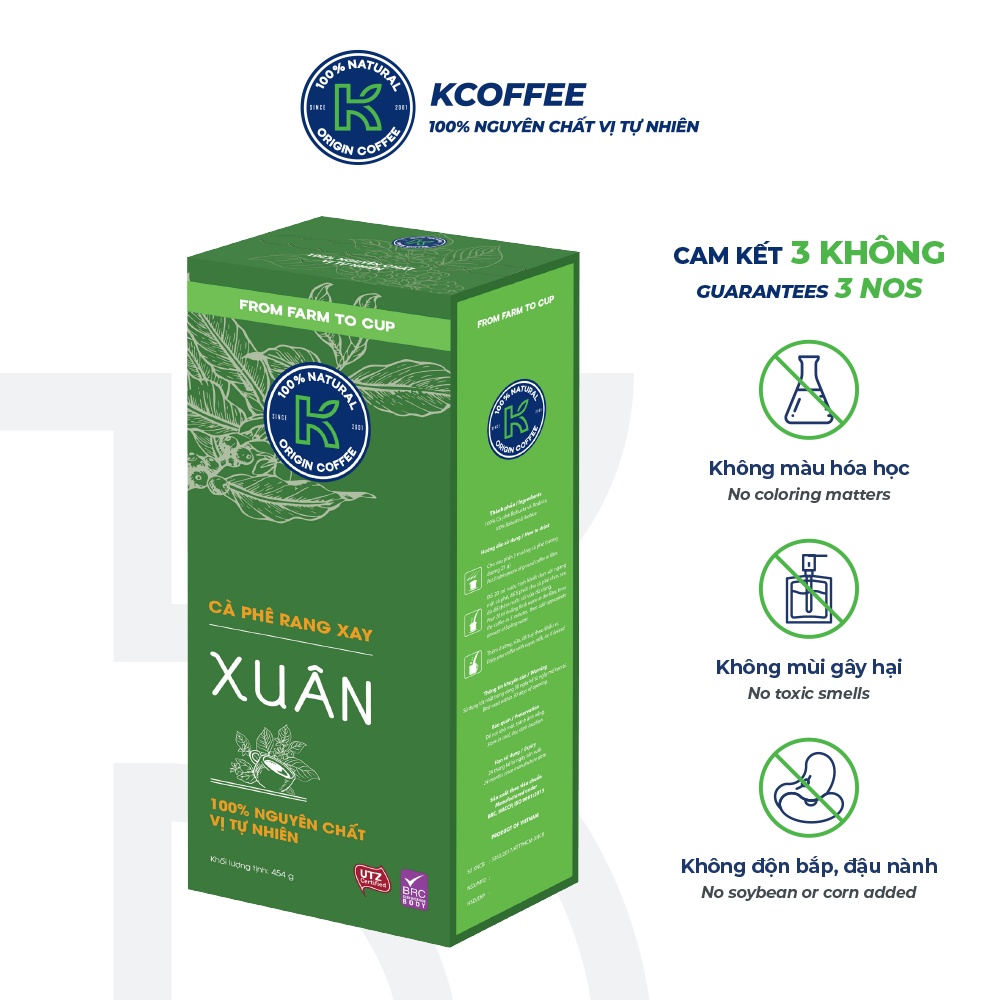 Cà phê rang xay nguyên chất K Xuân 454g thương hiệu K COFFEE