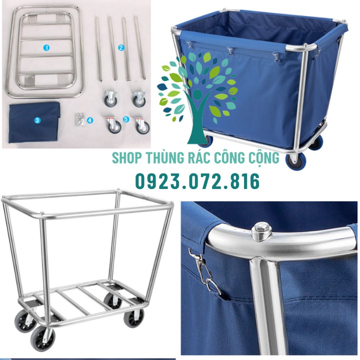 Xe dọn phòng khách sạn, xe dọn buồng phòng túi lớn loại tháo lắp - túi xanh dương