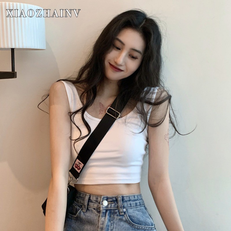 Xiaozhainv Áo hai dây màu trơn phong cách Hàn Quốc thời trang trẻ trung cho nữ