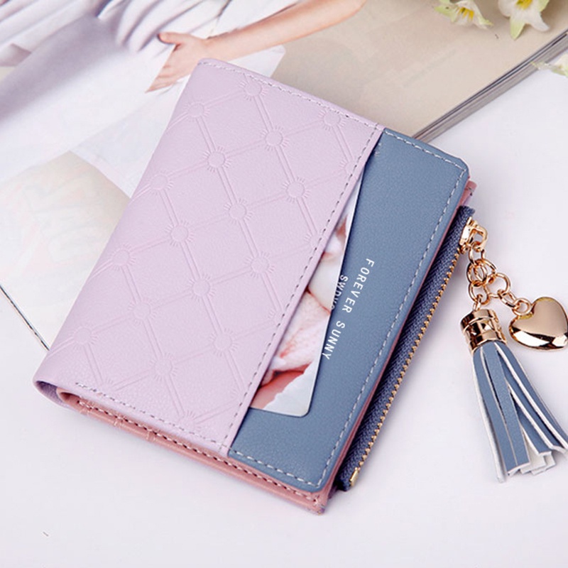 Ví Ngắn Có Khóa Kéo Phối Màu Tương Phản Thời Trang Cho Nữ