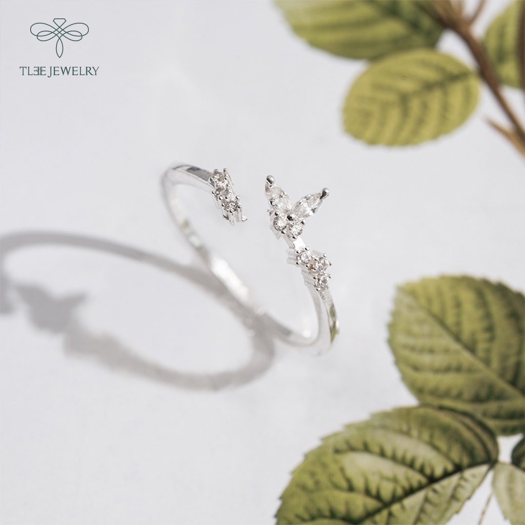 Nhẫn bạc nữ TLEE đính đá hình cánh bướm dáng hở nữ tính NCJ A0203