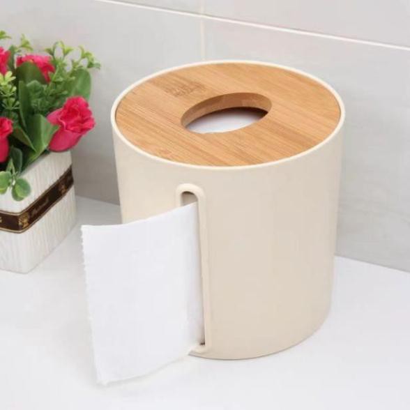 Hộp đựng giấy tròn mặt tre trúc tự nhiên cao cấp 8362