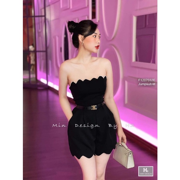Jumpsuit short quây ngực lượn sóng đính ngọc