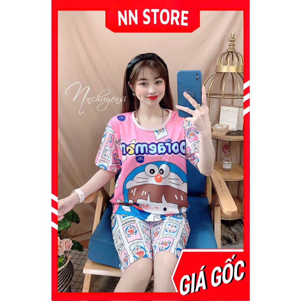 Đồ bộ thun quần LỬNG cho mẹ và bé size 7kg đến 70kg in hình hoạt hình pony doremon chất thun mềm mát DBRBL FULL SIZE