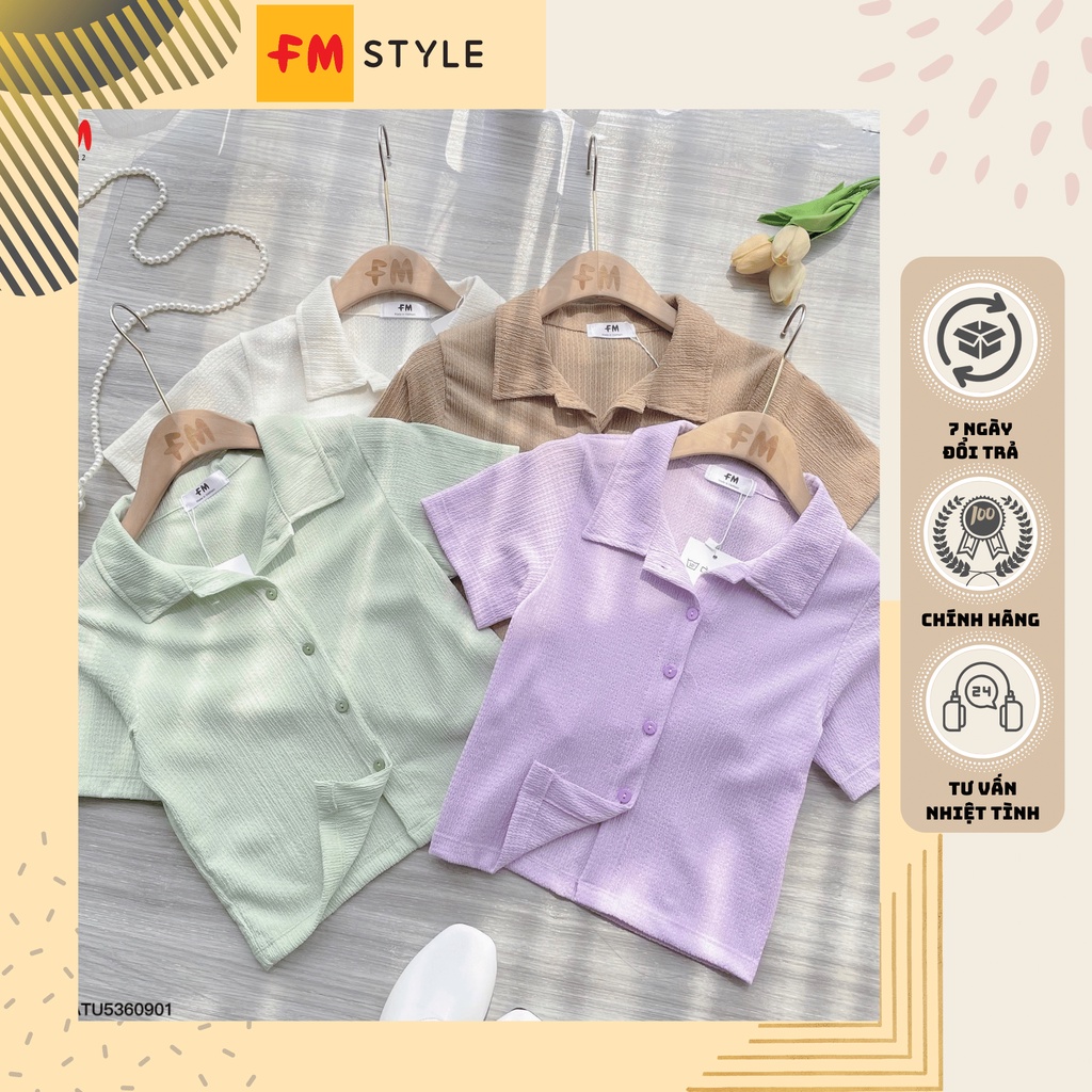 Áo thun nữ xốp nhăn gài nút cổ polo, áo croptop nữ tay ngắn có cổ kiểu polo fmstyle | Fmstyle Shop 2
