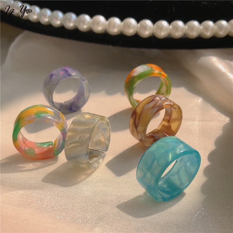 5 Nhẫn AY bằng nhựa resin màu kẹo ngọt thời trang dễ thương cho nữ