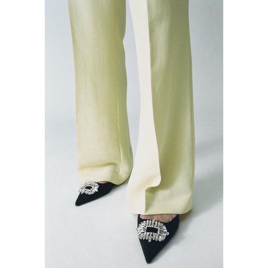 GIÀY MULE ZARA MÀU ĐEN GÓT THẤP ĐÍNH ĐÁ LẤP LÁNH