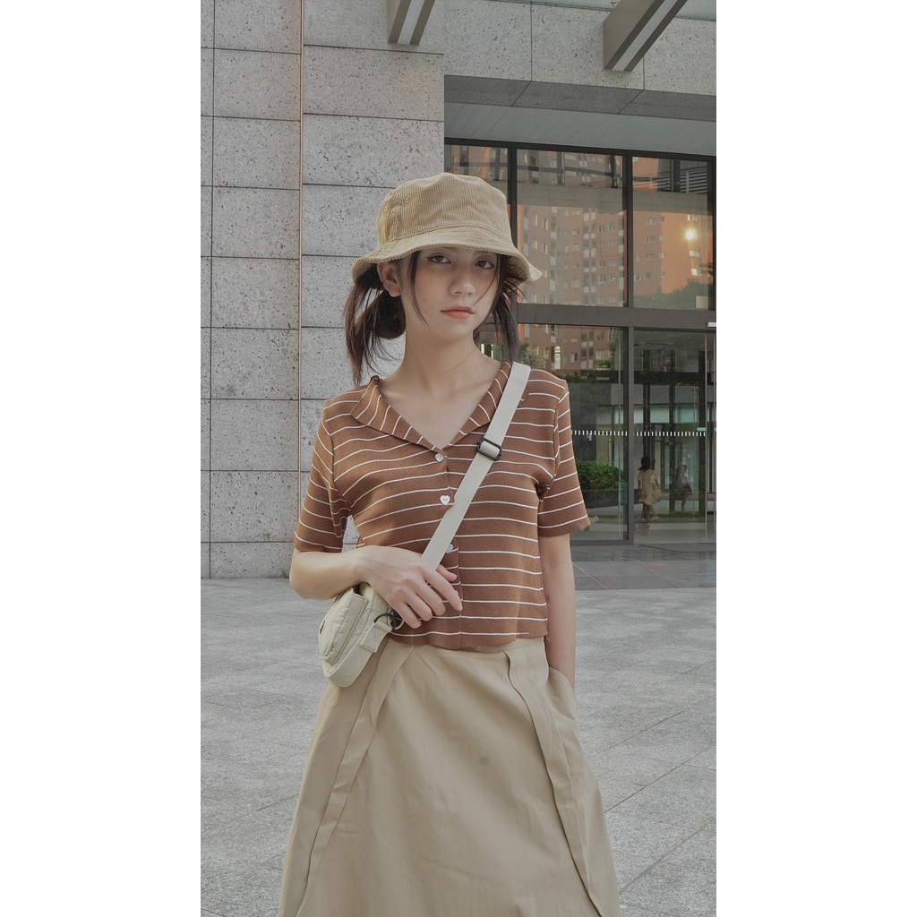 Áo len nữ kẻ tay lỡ cúc tim basic LOLLIE STUDIO AL01