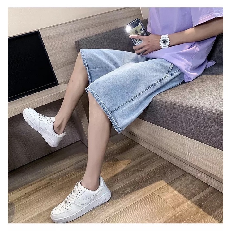 Quần Short Jeans Ống Rộng, Quần Bò Lửng Thời Trang Unisex, Đùi Ngắn Style Hàn Quốc