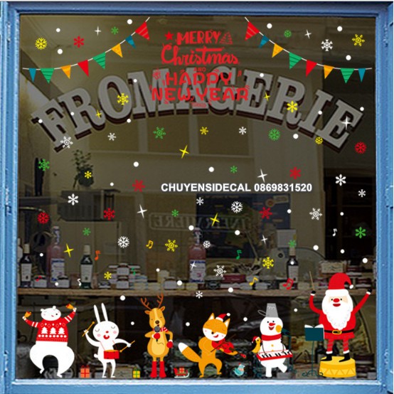 Decal Trang Trí Noel Hai Mặt Hít Tĩnh Điện Không Dơ Kính- Noel Trắng Hợp Ca 03