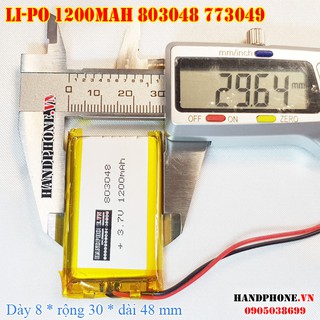 Pin Li-Po 3.7V 1200mAh 803048 773049 (Lithium Polymer) cho loa Bluetooth, định vị GPS, camera hành trình, POS