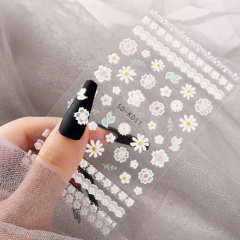 Miếng Dán Trang Trí Móng Tay Bằng Acrylic Dập Nổi Họa Tiết Hoa 5D Xinh Xắn