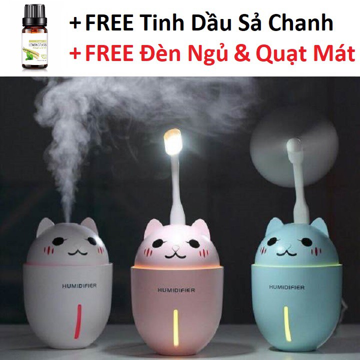 Máy Phun Sương Tạo Ẩm Khuếch Tán Tin Dầu Dành cho Văn Phòng, Phòng Ngủ, Ô tô Tặng 1 Chai Tinh Dầu