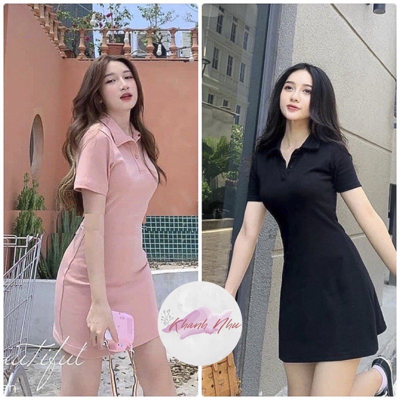 Váy Polo Trơn Nữ [FREESHIP] 🌸 Đầm dáng suông polo chất cotton, thun cộc tay màu ĐEN | HỒNG | XÁM Ulzzang HOT 🌸