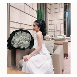 Đầm maxi trắng dây hở lưng