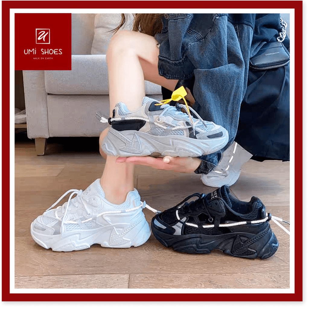 💖 Giày thể thao nữ ulzzang độn đế nâng cao 5cm màu đen/xám/trắng buộc dây cá tính mẫu mới năng động trẻ trung