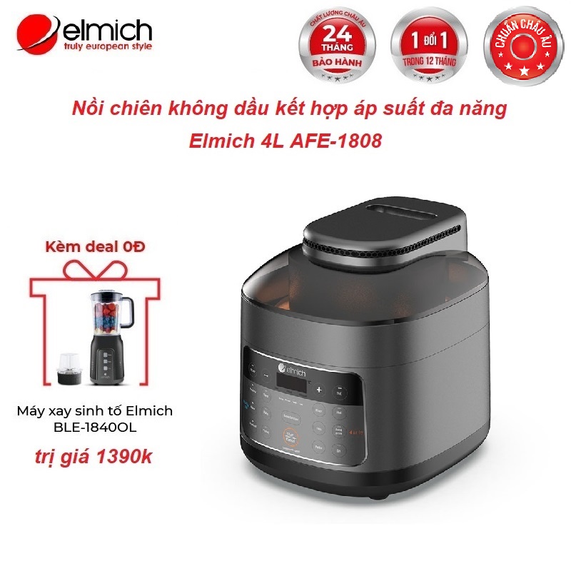 [Mã ELHADEV giảm 4% đơn 300K] Nồi chiên không dầu kết hợp áp suất đa năng cao cấp Elmich AFE-1808