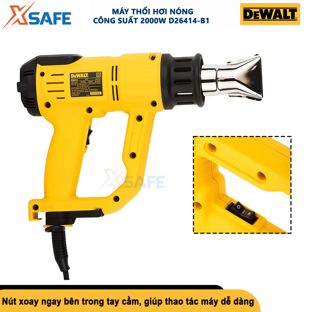 Máy thổi hơi nóng DEWALT D26414-B1 2000W máy thổi hơi nóng màn hình LCD hiển thị nhiệt độ, nút điều chỉnh nhiệt 50-600°C
