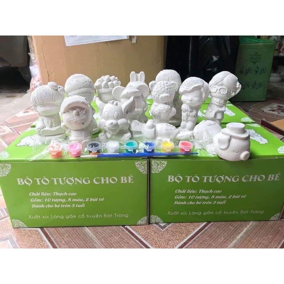 Bộ Tô 10 Tượng Thạch Cao Kèm Màu Và Bút Tô Cho Bé