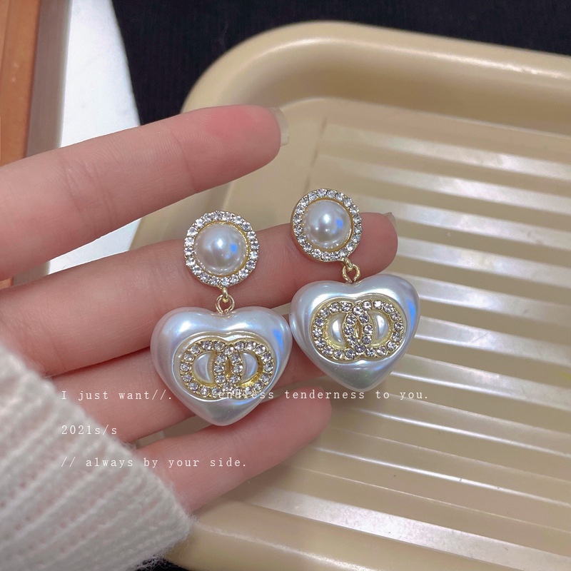 Bông Tai Bạc 925 Đính Ngọc Trai/Kim Cương Giả Phong Cách Pháp Ngọt Ngào Cho Nữ