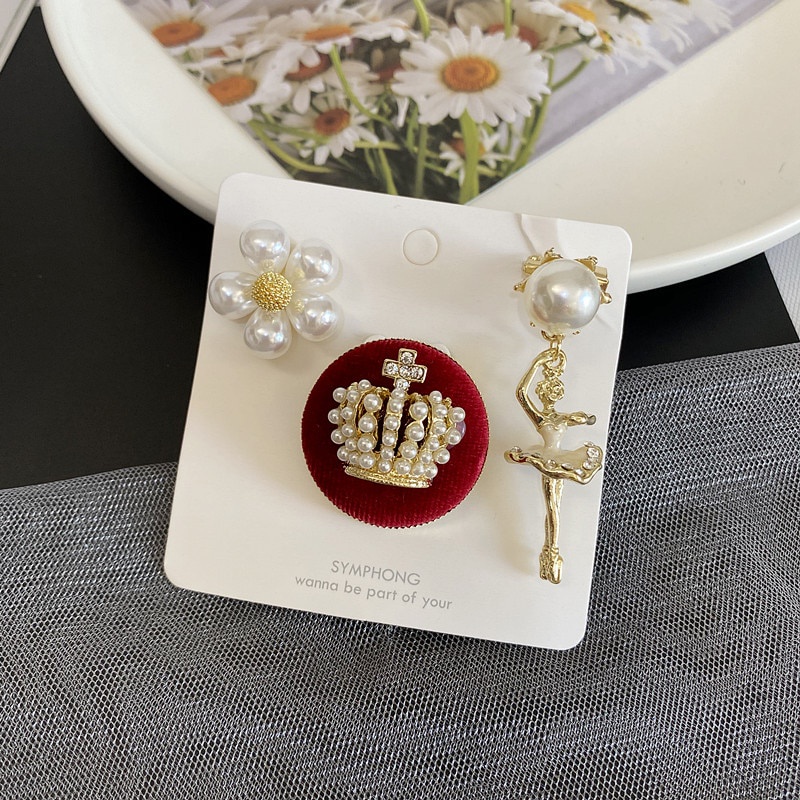 Set ghim cài áo hình hoa trà / chữ số 5 / vương miện / nơ / vũ công ba lê phong cách cổ điển sang trọng