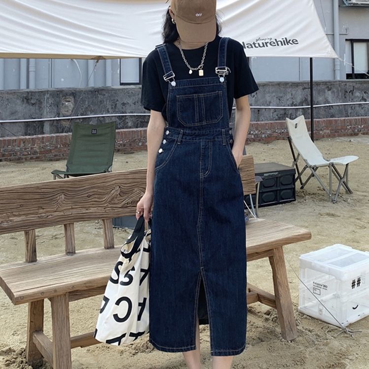 Đầm Yếm Denim Dáng Chữ a Ôm Dáng Thời Trang Xuân Thu Năm 2021 Mới Cho Nữ