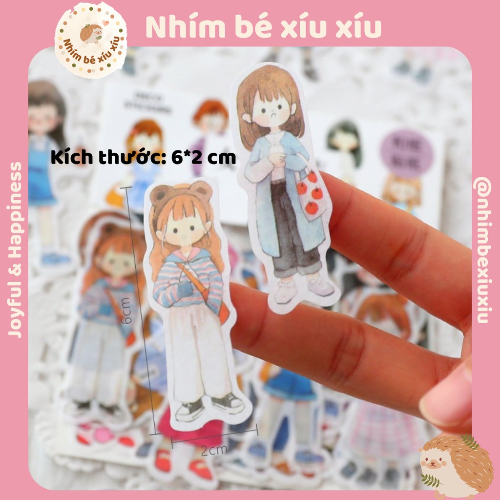 Set 51 sticker Chihiro Time cô gái Nhật Bản (17 mẫu) size lớn 6cm hình dán trang trí sổ tay