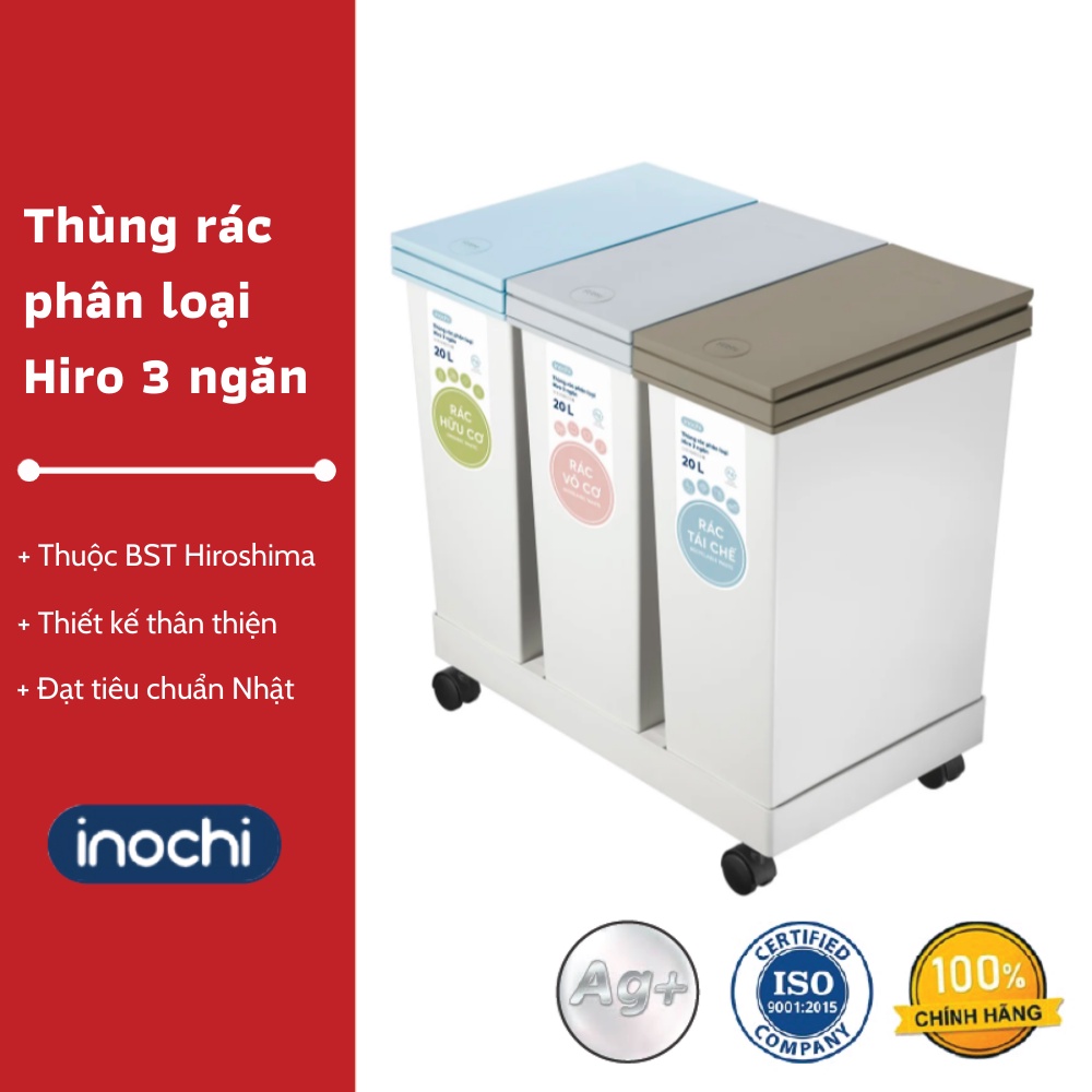 Thùng rác phân loại Hiro 3 ngăn - Màu sắc thân thiện, Thiết kế thông minh, Chất lượng Nhật Bản