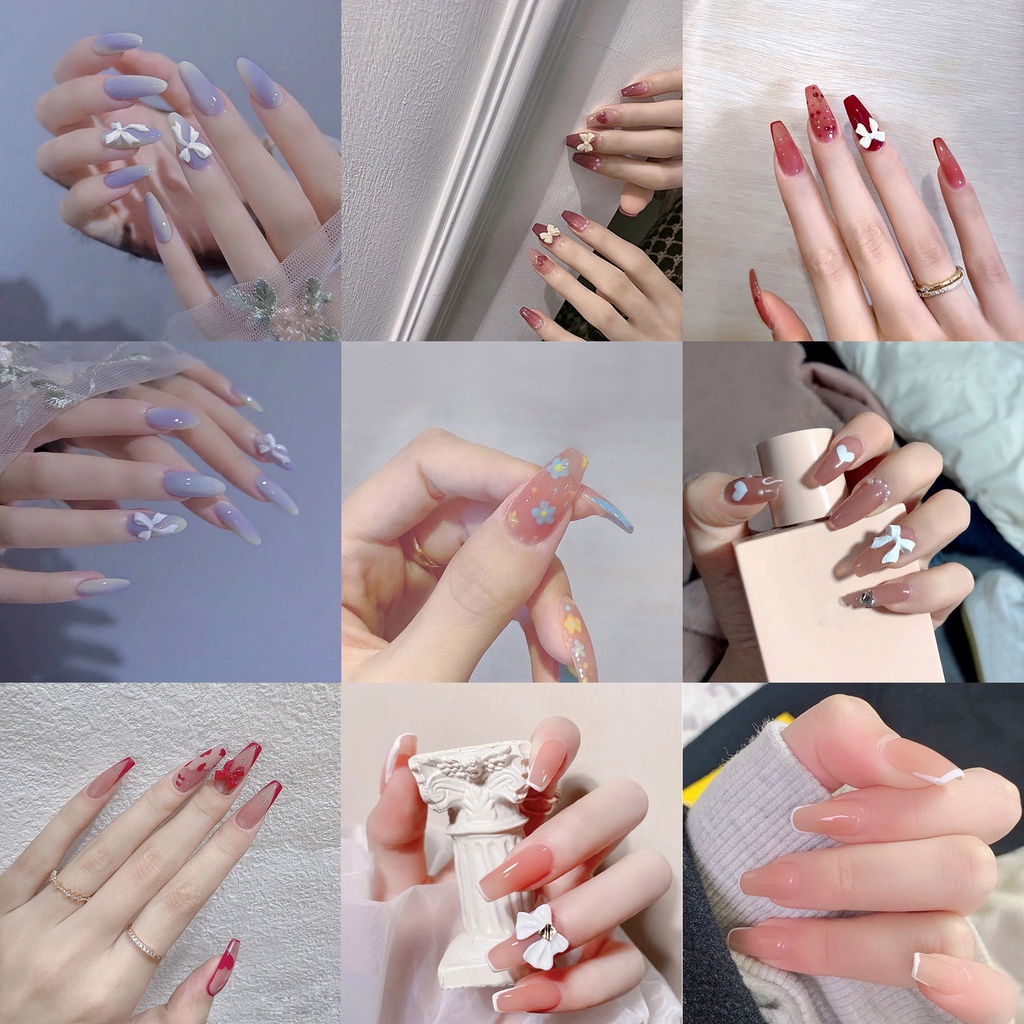 Set 24 móng tay giả màu sắc ngọt ngào