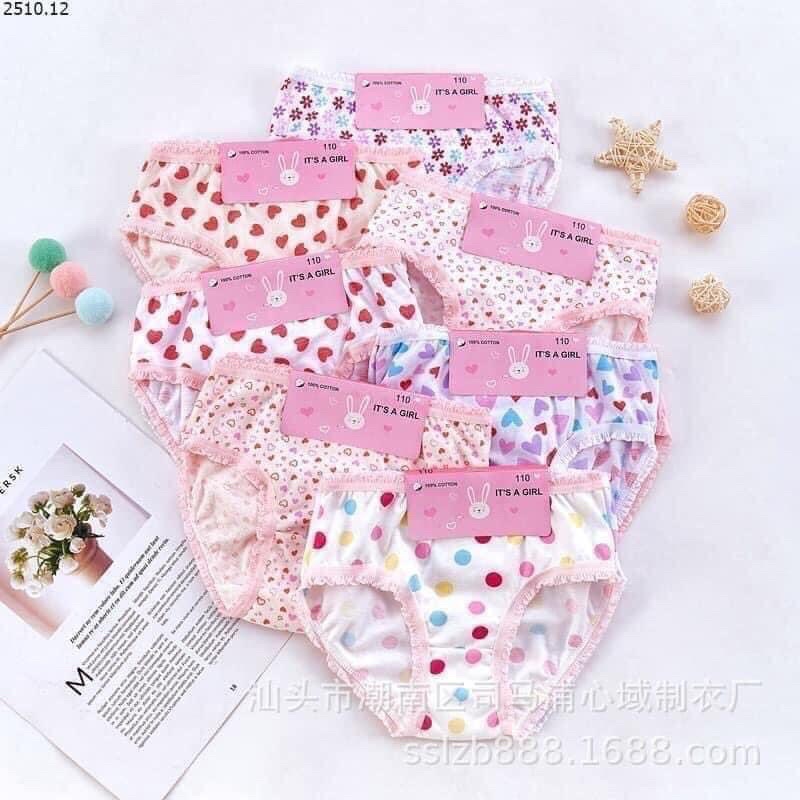 set 12c quần lót học sinh tam giác màu Hồng xinh cho bé