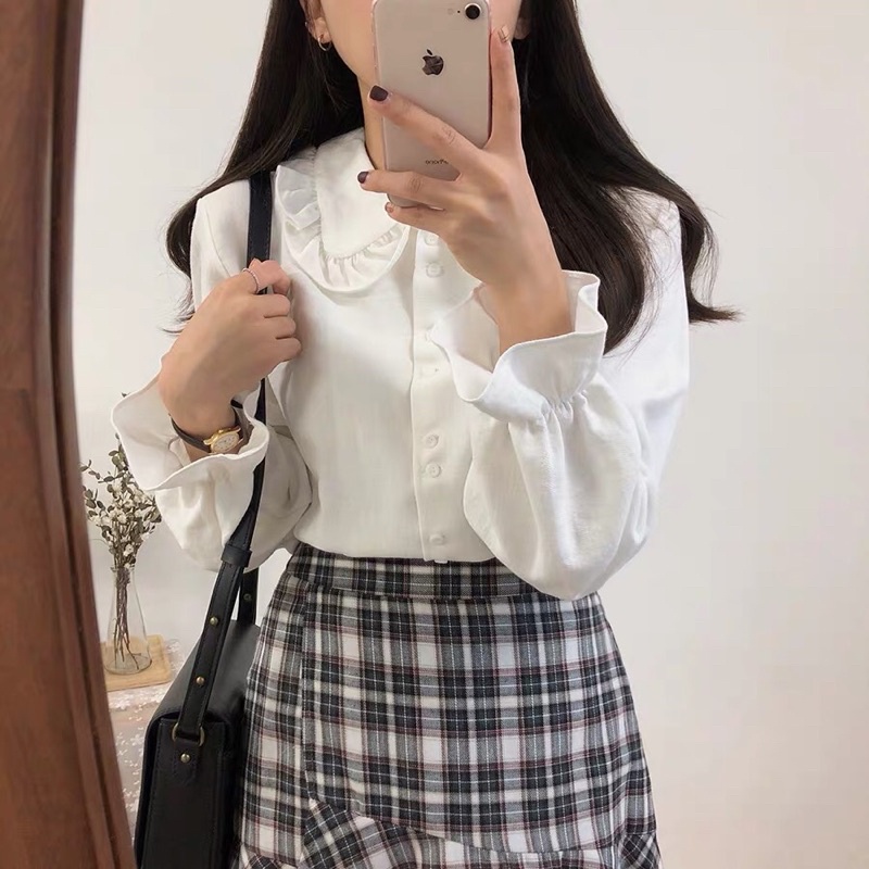 Sơ mi trắng cổ bèo tiểu thư Aimee closet (Có ảnh thật)