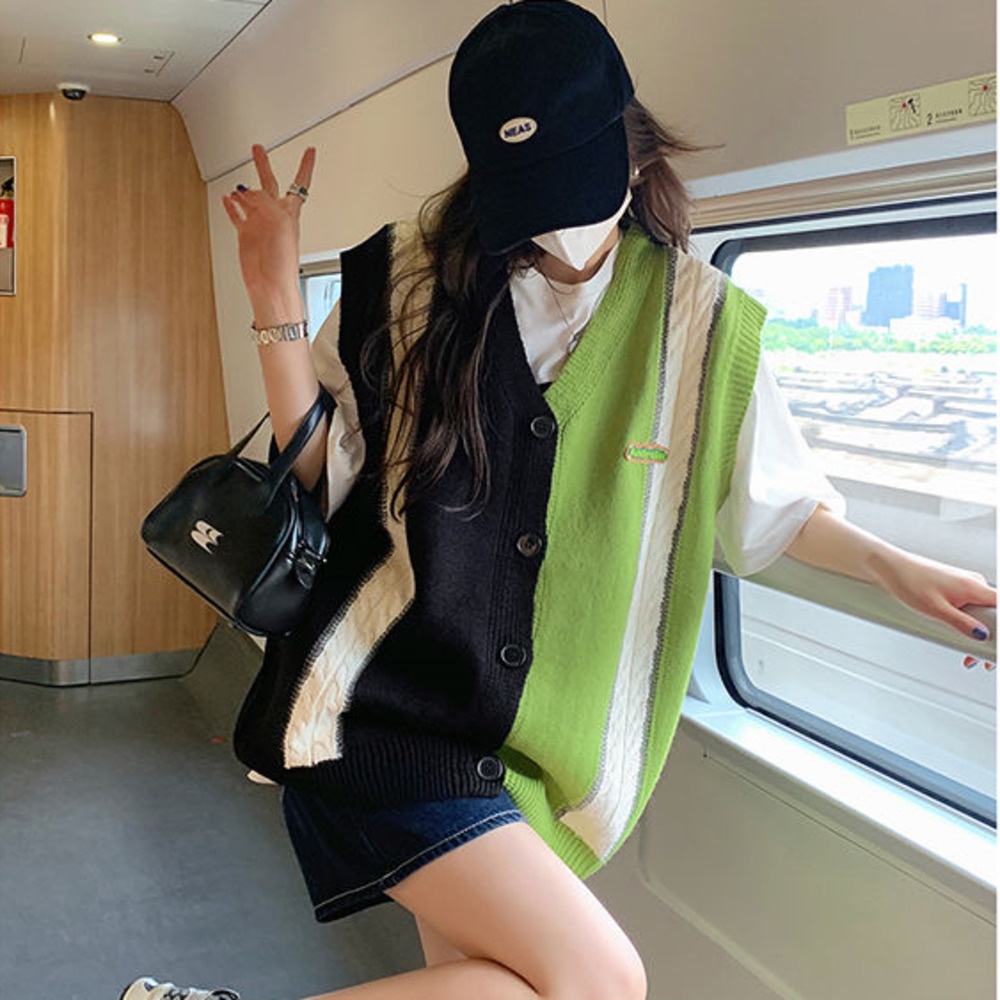 Áo Dệt Kim Sát Nách Dáng Rộng Màu Sắc Phong Cách Hàn Quốc Dành Cho Nữ