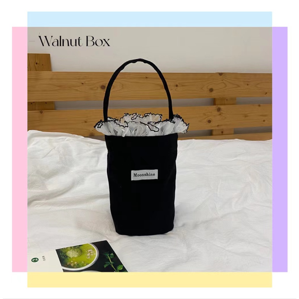 Túi Vải Canvas Đựng Bình Nước / Dù Màu Trơn Dễ Thương Phong Cách Hàn Quốc