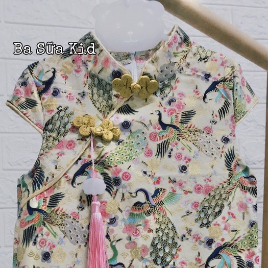 Đầm Sườn Xám Cách Tân Tay Ngắn Kiểu Trung Hoa Dễ Thương Cho Bé Gái từ 10kg - 23kg