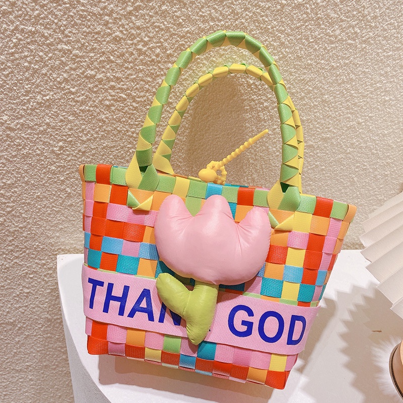 Túi Xách Hoa Tulip Ba Chiều Bằng Vải Cotton Dệt In Chữ Cá Tính Nhiều Màu Sắc