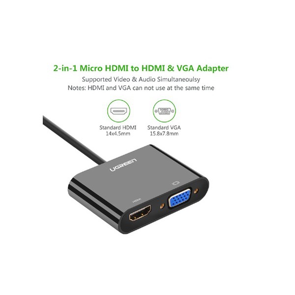 [Mã 2404EL10K giảm 10K đơn 20K] Cáp Micro HDMI to VGA, HDMI Ugreen 30355