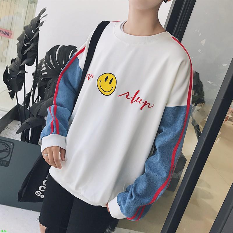 Áo Sweater Thêu Hình Mặt Cười Phối Màu Tương Phản Trẻ Trung Phong Cách Hàn Quốc Cho Nam Màu Sắc