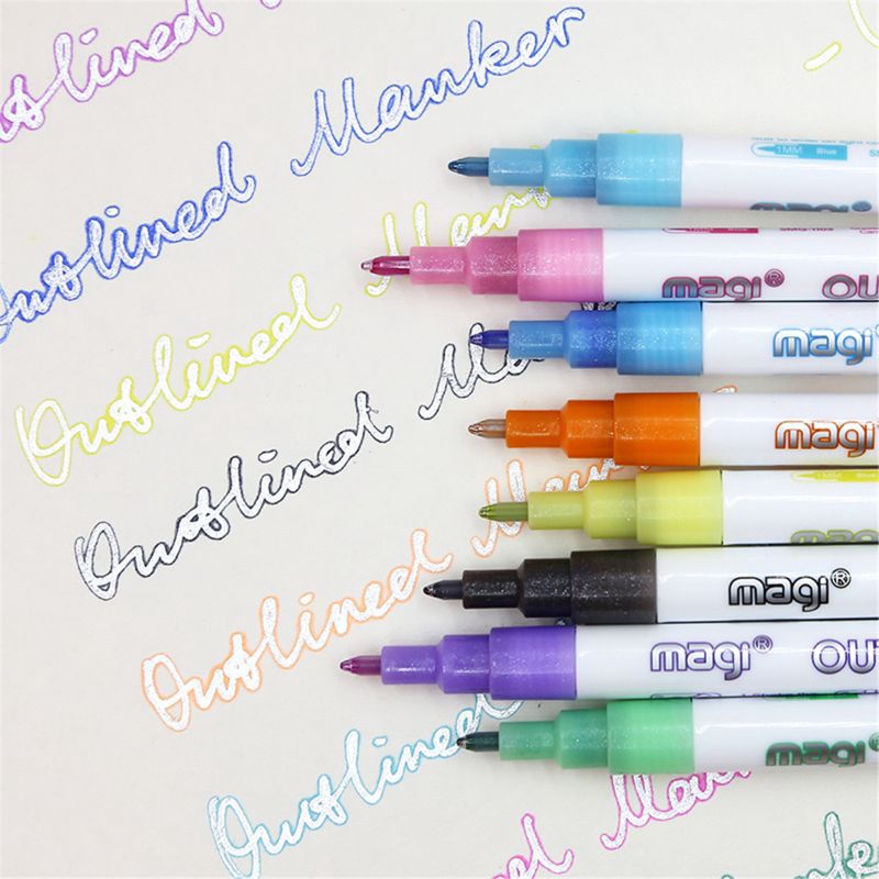 Bộ 8 bút lông màu long lanh tạo hai viền cho viết nhật ký và tô màu