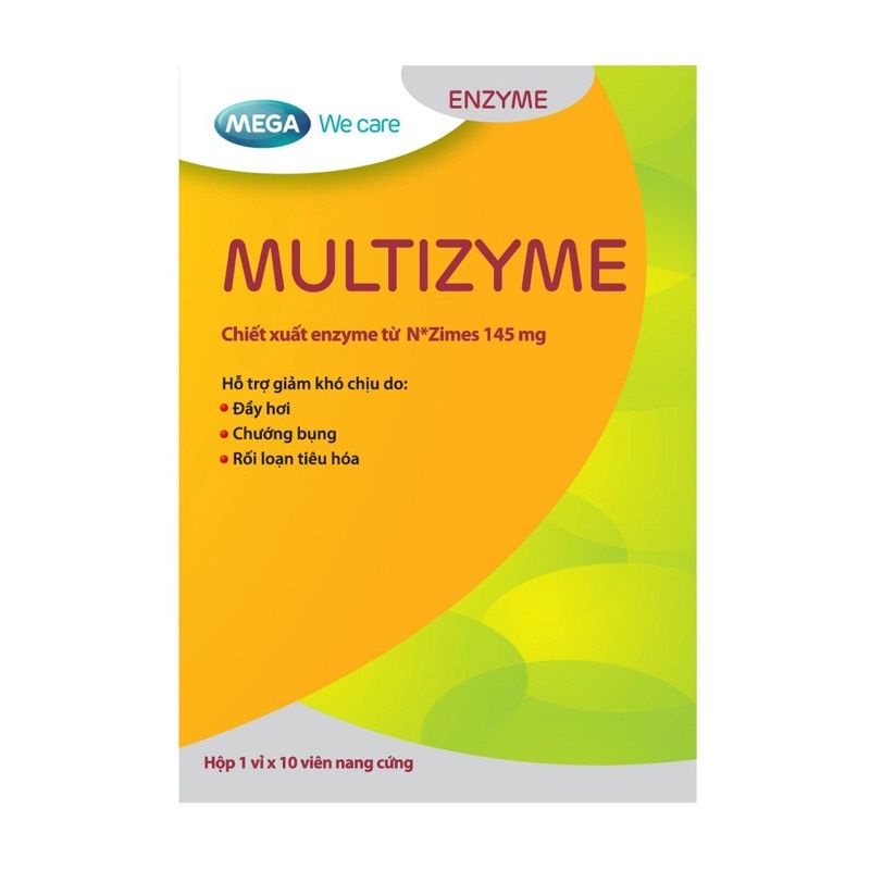 MULTIZYME hỗ trợ giảm khó chịu do đầy hơi. chướng bụng. rối loạn tiêu hóa vỉ 4 viên