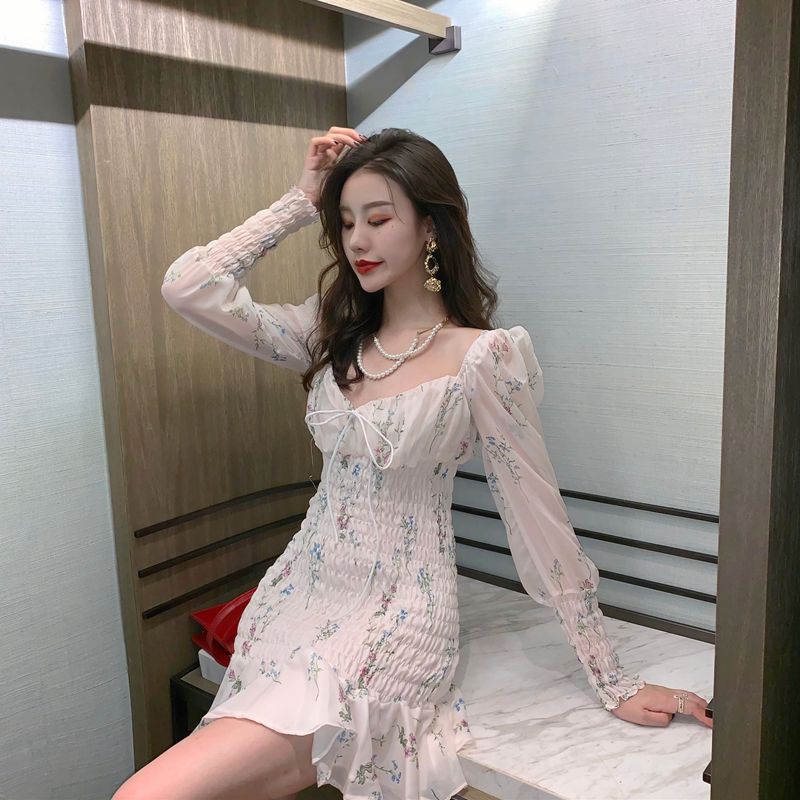 Đầm dáng xòe hoa nhí tay dài Emilyshop ulzzang
