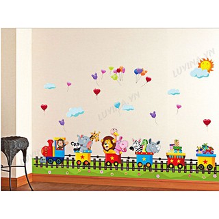 Decal trang trí nhà cửa văn phòng, quán cafe, phòng khách , phòng ăn, phòng học cho bé- Tàu thú bóng bay